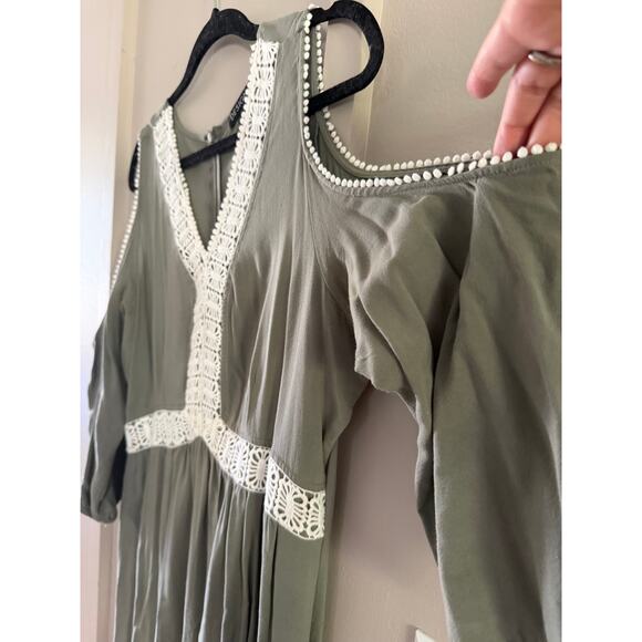 Design 365 Maxi Dress with Shoulder Cut Out Green women’s long sleeve SZ L - Picture 3 of 5